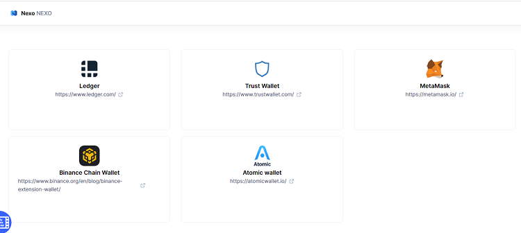 Ví/wallet lưu trữ token NEXO