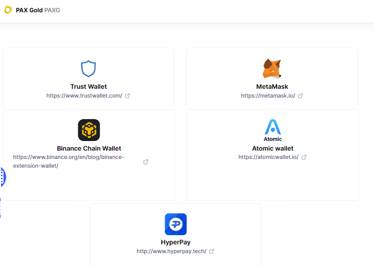 Ví/wallet lưu trữ token PAXG coin