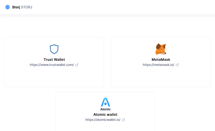 Ví/wallet lưu trữ token Storj coin