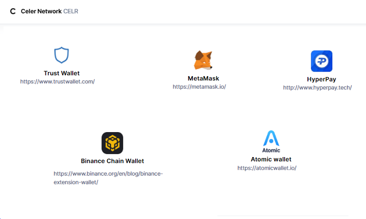 Ví/wallet lưu trữ token CELR coin