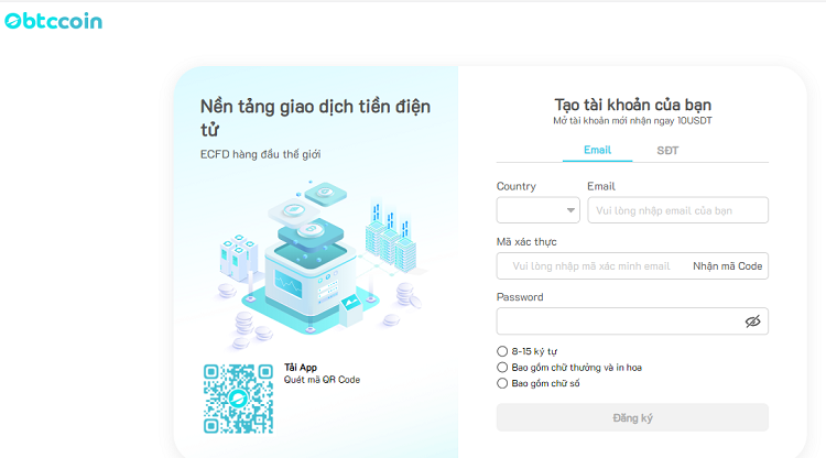 Hướng dẫn cách đăng ký tài khoản sàn Obtccoin chi tiết