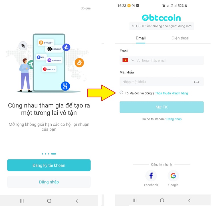 Hướng dẫn cách đăng ký tài khoản sàn Obtccoin chi tiết