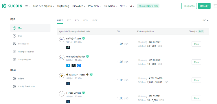 Review sàn KuCoin về giao dịch P2P